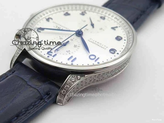 MIROTIME 0328 Portuguese IW3714 Diam ZF V2 1:1 Best Edition White Dial Blue Makers On Blue Leather Strap A79350 (Slim Movement) Stylish 7248